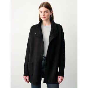 White + Warren Cozy Wool Blend Patch Pocket Cardigan Sweater Black Size Small
